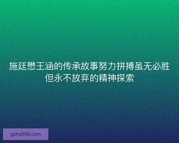 施廷懋王涵的传承故事努力拼搏虽无必胜但永不放弃的精神探索
